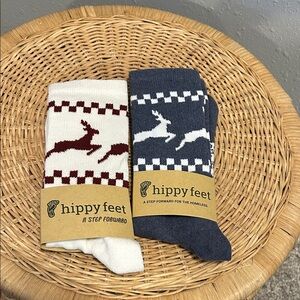 Hippy Feet Reindeer Fair Isle Socks 2‎ Pack Navy White